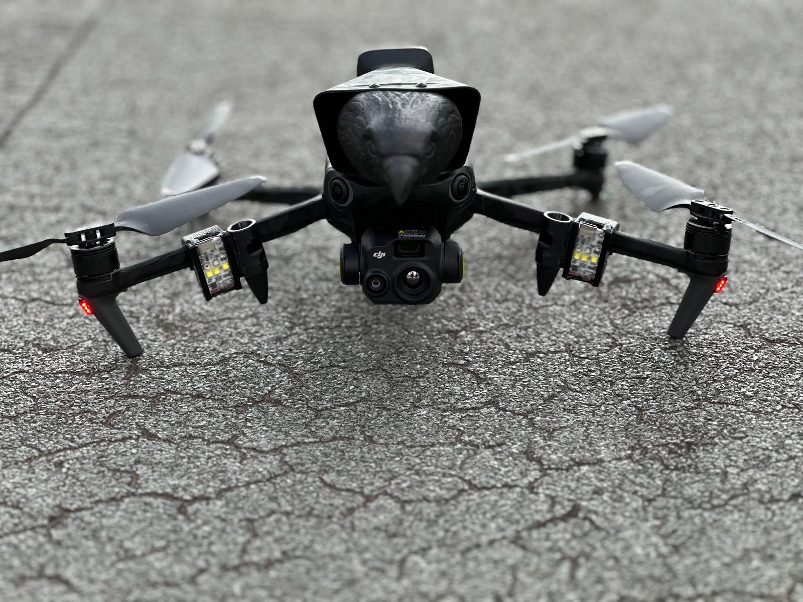 Drone d'effarouchement équipé d'un leurre de corvidé, Fauconnerie Team